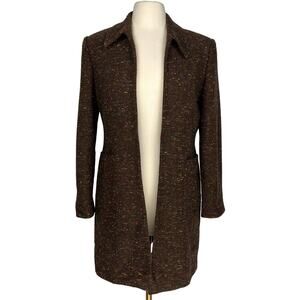 EMILY... | Brown With Rainbow Thread Wool Blend Open-Frontโ Coat | Women's